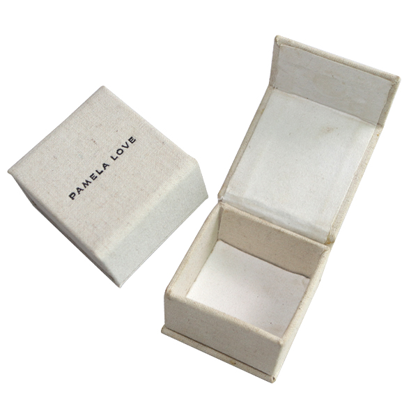 flip top magnet closure linen jewelry box with microfiber jewelry pouch inside WL220505-9
